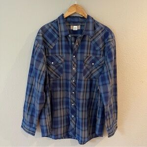 DUKE HABAND Vintage Mens Western Cowboy Blue Plaid Shirt Size XX